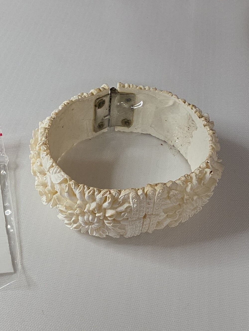 Ivory Floral Resin Hinged Bangle Bracelet